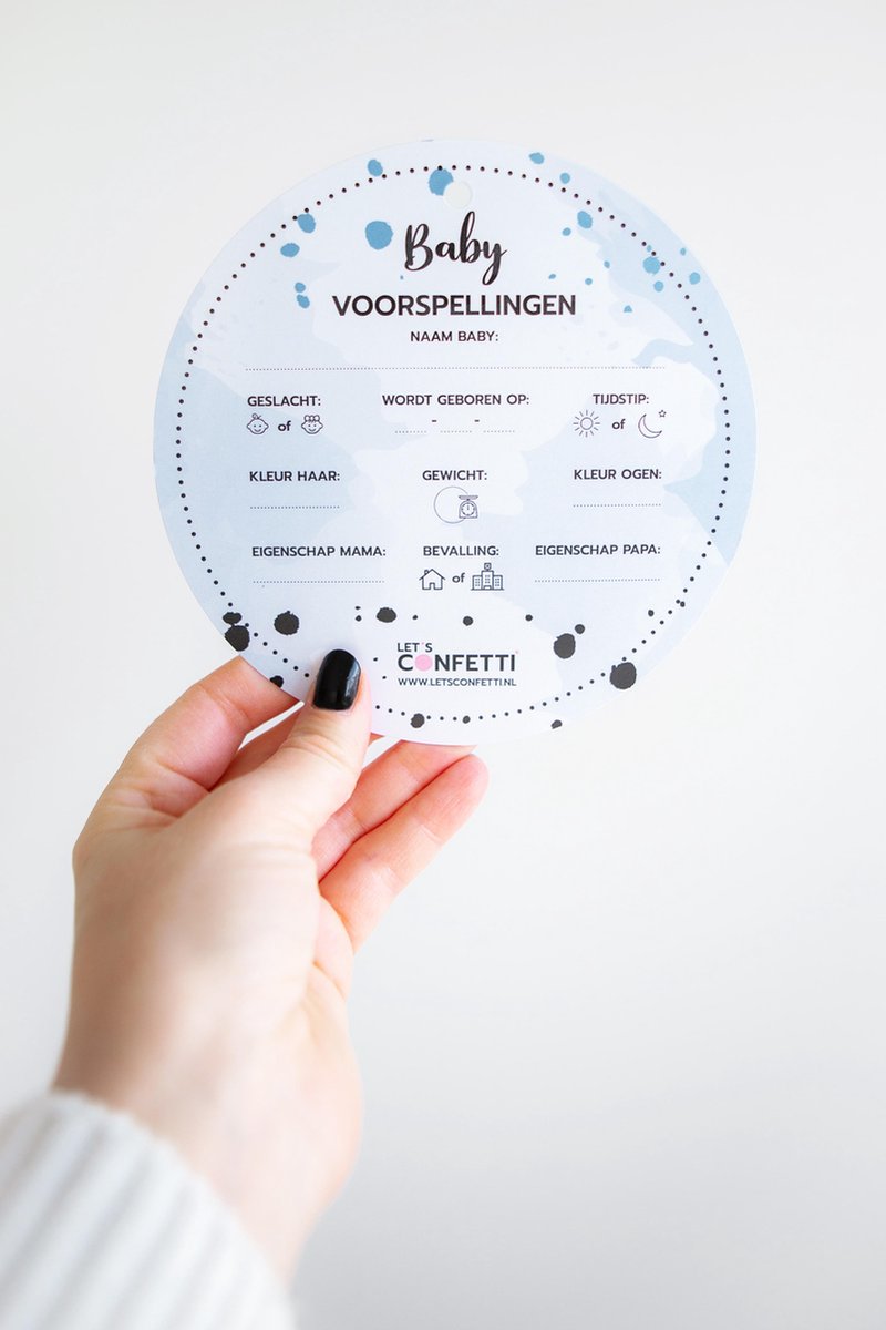 Goedkoopste Babyshower invulkaart | BLAUW | 15 stuks | ROND | voorspellingskaart | wenskaart | LET'S CONFETTI