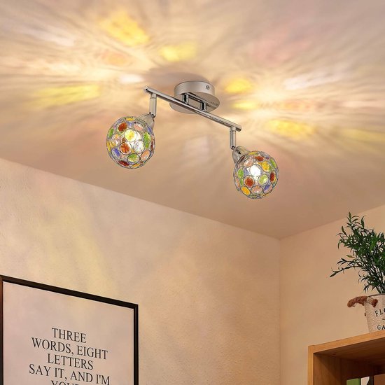 Lindby - plafondlamp - 2 lichts - metaal, kunststof - H: 18.5 cm - G9 - chroom, bont