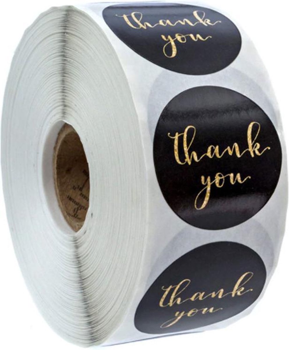 DW4Trading Stickerrol Thank You - Sluitstickers - Ø 2,6 cm - 500 Stuks - Zwart-goud