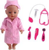 Dolldreams poppenkleding - Zuster speelset geschikt voor pop met lengte 39-43 cm - Roze Doktersjas, Kapje, stethoscoop, spuit etc - geschikt voor baby born