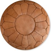 Leren Poef (XL) Naturel bruin - Handgemaakt - Rond - Ø60 x 35cm - Gevuld geleverd - POUFS&PILLOWS