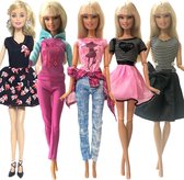 Poppenkleertjes - Geschikt voor Barbie - Set van 5 outfits - Kleding voor modepoppen - Jurk, shirt, broek, rok