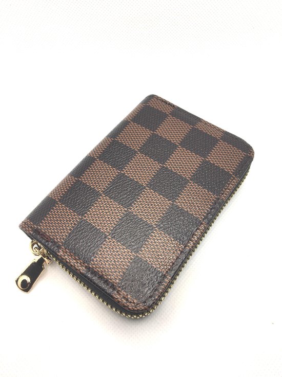 Portefeuille avec fermeture à glissière en cuir PU marron carré / Porte-cartes de crédit avec fonction anti-skim RFID / portefeuille pour dames fan.