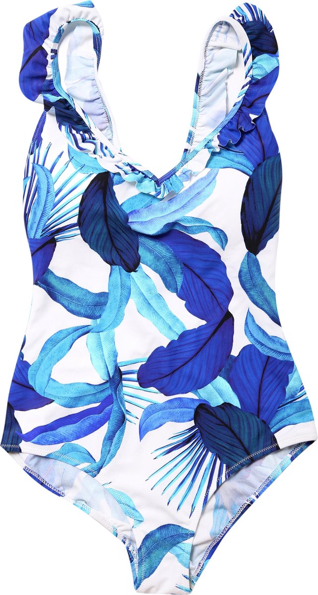 La V Badpak dames met V hals - Blueleaf Blauw wit