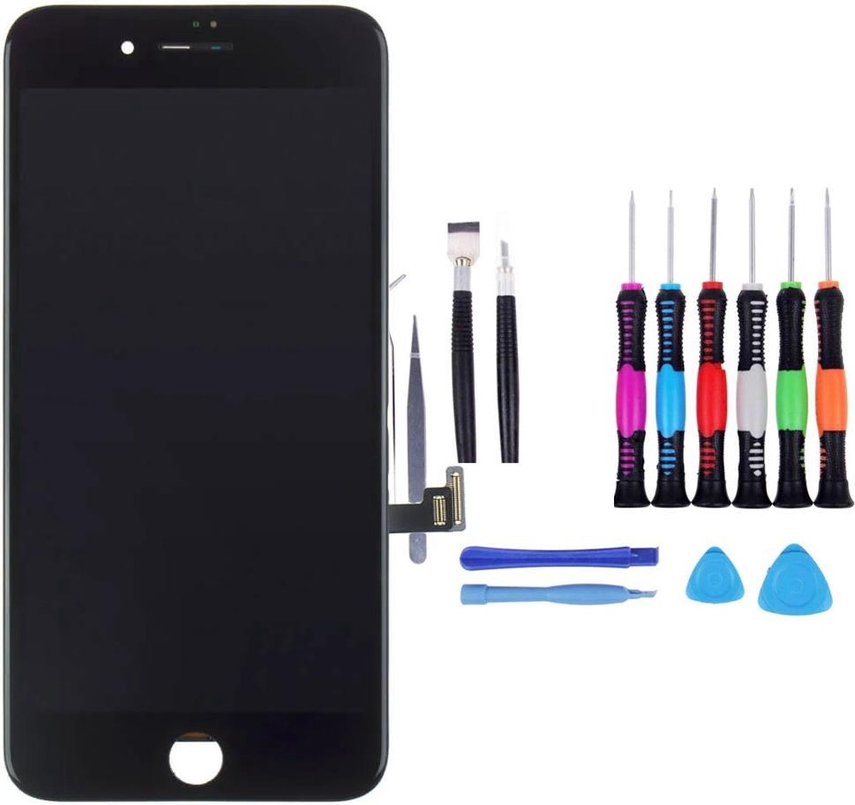 Voor iPhone 8 Plus LCD Scherm zwart - met 16-delig professionele reparatiekit