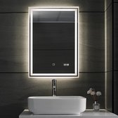 LED Badkamer spiegel 50x 70 cm, digitale klok, dimbaar, anticondensfunctie