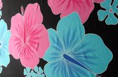 hamamdoek, pareo, sarong wikkelrok handgeschilderd figuren bloemen patroon lengte 115 cm breedte 165 kleuren roze blauw.
