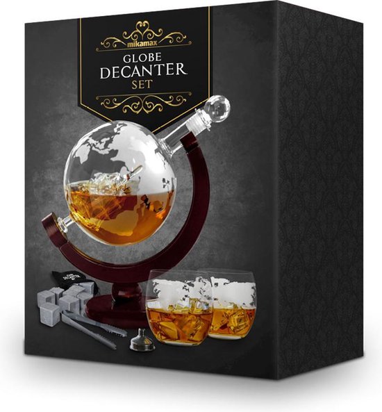 MikaMax Whiskey Globe Decanter Deluxe set - 0,9 L - Incl. 2 verres