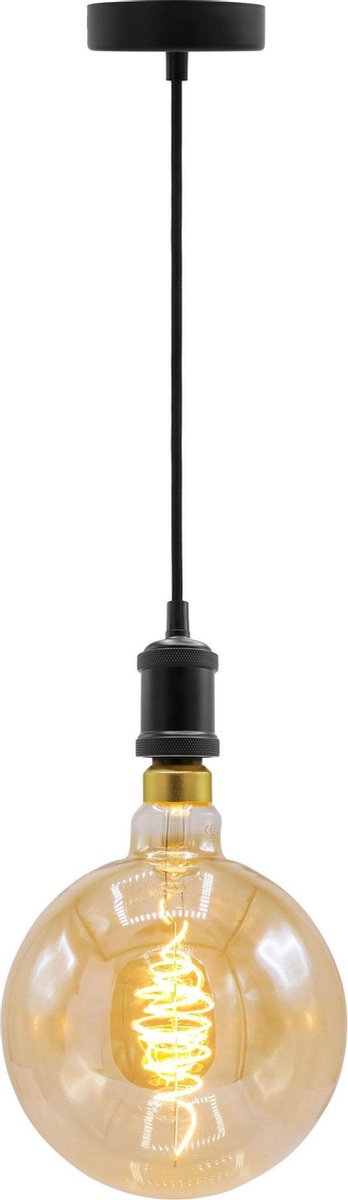 Moderne mat zwarte snoerpendel - inclusief XXXL LED lamp - unieke croissant spiraal