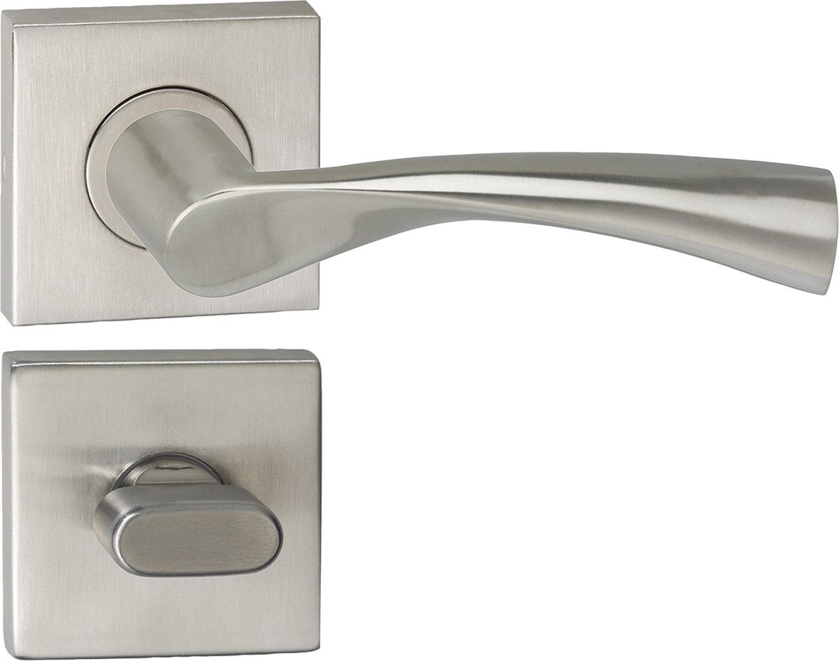 Impresso Wigston Deurklink – Deurbeslag – Vierkant – Rozet met Toiletsluiting – Zilver