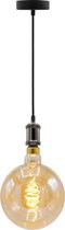 Moderne zwarte glanzende snoerpendel - inclusief XXXL LED lamp - unieke croissant spiraal