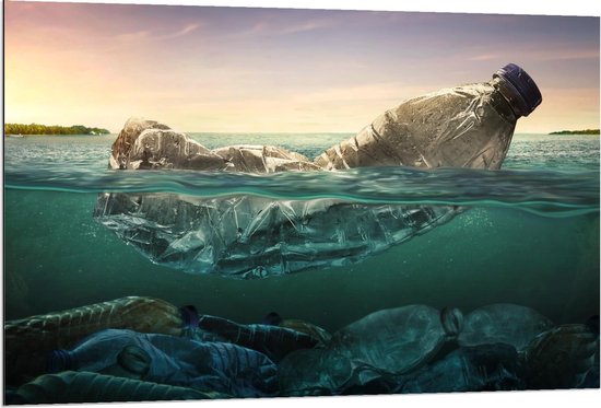 Dibond - Plastic Soep in de Zee - Foto op Aluminium (Wanddecoratie van metaal)