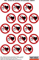 Pictogram sticker 75 stuks P007 - Verbod voor personen met pacemaker - 50 x 50mm - 15 stickers op 1 vel