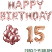15 jaar Verjaardag Versiering Ballon Pakket Rosé Goud