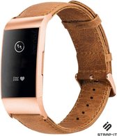 Strap-it Leren bandje - geschikt voor Fitbit Charge 3 / Fitbit Charge 4 - bruin met rosé gesp