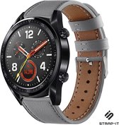 Leer Smartwatch bandje - Geschikt voor  Huawei Watch GT / GT 2 bandje leer - grijs - 42mm - Strap-it Horlogeband / Polsband / Armband