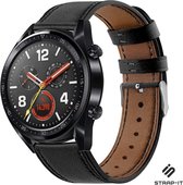 Leer Smartwatch bandje - Geschikt voor Huawei Watch GT/ GT 2 bandje leer - strak zwart - Strap-it Horlogeband / Polsband / Armband - 46mm