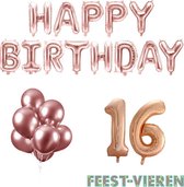 16 jaar Verjaardag Versiering Ballon Pakket Rosé Goud