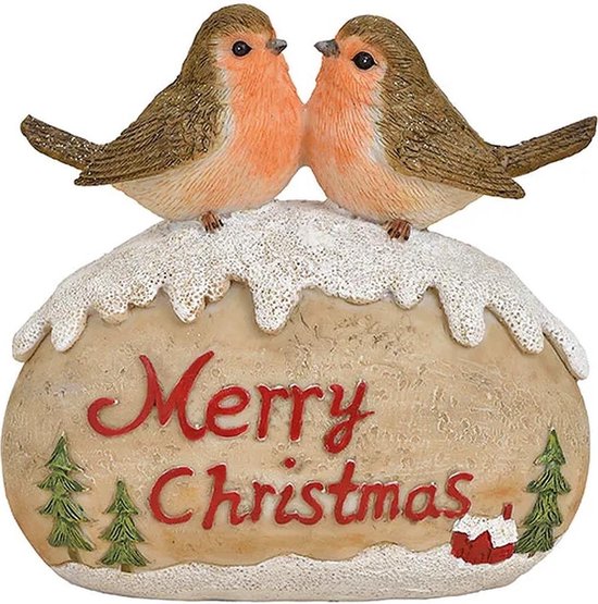 Kerst - Kerstdecoratie - Kerstdagen - Kerstmis - 2 vogeltjes op steen "Merry Christmas"