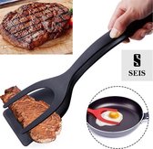 Multifunctionele 2 in 1 Spatel - Keukenspatel - Hittebestendige spatel – Anti aanbak - Siliconen – Zwart – 30cm x 8,5cm - Serveertang - Multitool - Saladetang - Keukentang - Keukengerei