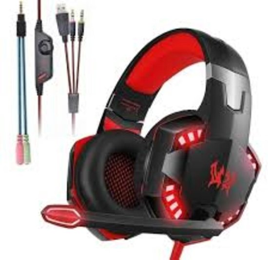 KOTION EACH G2000 Gaming Headset - Stereo Bas en LED Licht - PC Gamers - Draagbare Headset -Rood/Zwart