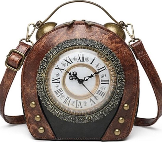 Steampunk Vintage Klok handtas met echt werkende Klok (bruin)
