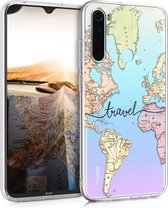 kwmobile telefoonhoesje voor Xiaomi Redmi Note 8T - Hoesje voor smartphone in zwart / meerkleurig / transparant - Travel Wereldkaart design