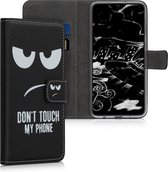 kwmobile telefoonhoesje voor Samsung Galaxy A10 - Hoesje met pasjeshouder in wit / zwart - Don't Touch My Phone design
