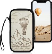 kwmobile hoesje voor smartphones L - 6,5" - hoes van Neopreen - Luchtballon en Bergen design - donkerbruin / beige - binnenmaat 16,5 x 8,9 cm