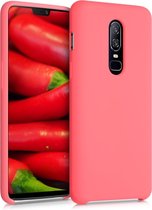 kwmobile telefoonhoesje voor OnePlus 6 - Hoesje met siliconen coating - Smartphone case in neon koraal