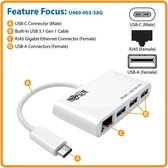 Tripp-Lite U460-003-3AG USB 3.1 Gen 1 USB-C Portable Hub/Adapter, 3 USB-A Ports and Gigabit Ethernet Port, Thunderbolt 3 Compatible, 0.9A TrippLite