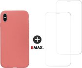 BMAX Telefoonhoesje voor iPhone XS - Siliconen hardcase hoesje roze - Met 2 screenprotectors