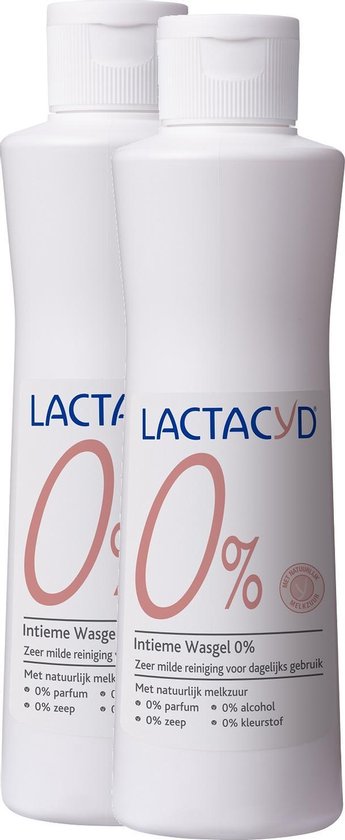 Lactacyd wasgel 0% - Milde wasgel speciaal voor de uitwendige intieme zone - Intiemverzorging - 2 x 250 ml