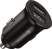 Swissten Mini Autolader - 2-USB poorten - 24W - Zwart
