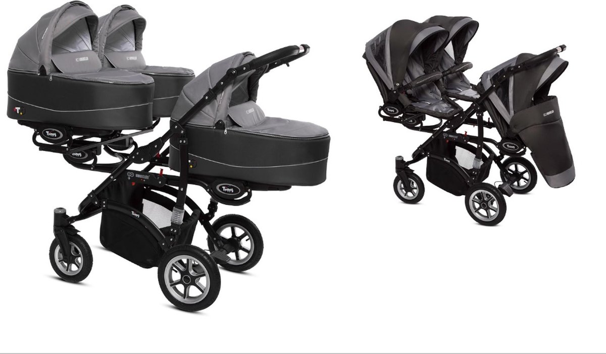 TRIPPY kinderwagen - triplets - 3 zits buggy 2 in 1 (levertijd 3 á 4 weken) 09 Silver – foto 2