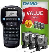 DYMO LabelManager 160 Labelprinter startpakket | Handheld Label Maker Machine | met 3 rollen Dymo D1 labeltape AZERTY-toetsenbord | Ideaal voor kantoor of thuis