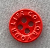COLOR YOUR LIFE knoop fluo rood 15mm 4gaten / per 10 stuks
