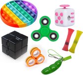 Fidget toys pakket set - Pop it regenboog - Pea popper - Infinity cube - Magnetische ringen - Fidget cube - Mesh and marble - Pop All Up® - Fidget toys box - 8 delig - Inclusief un