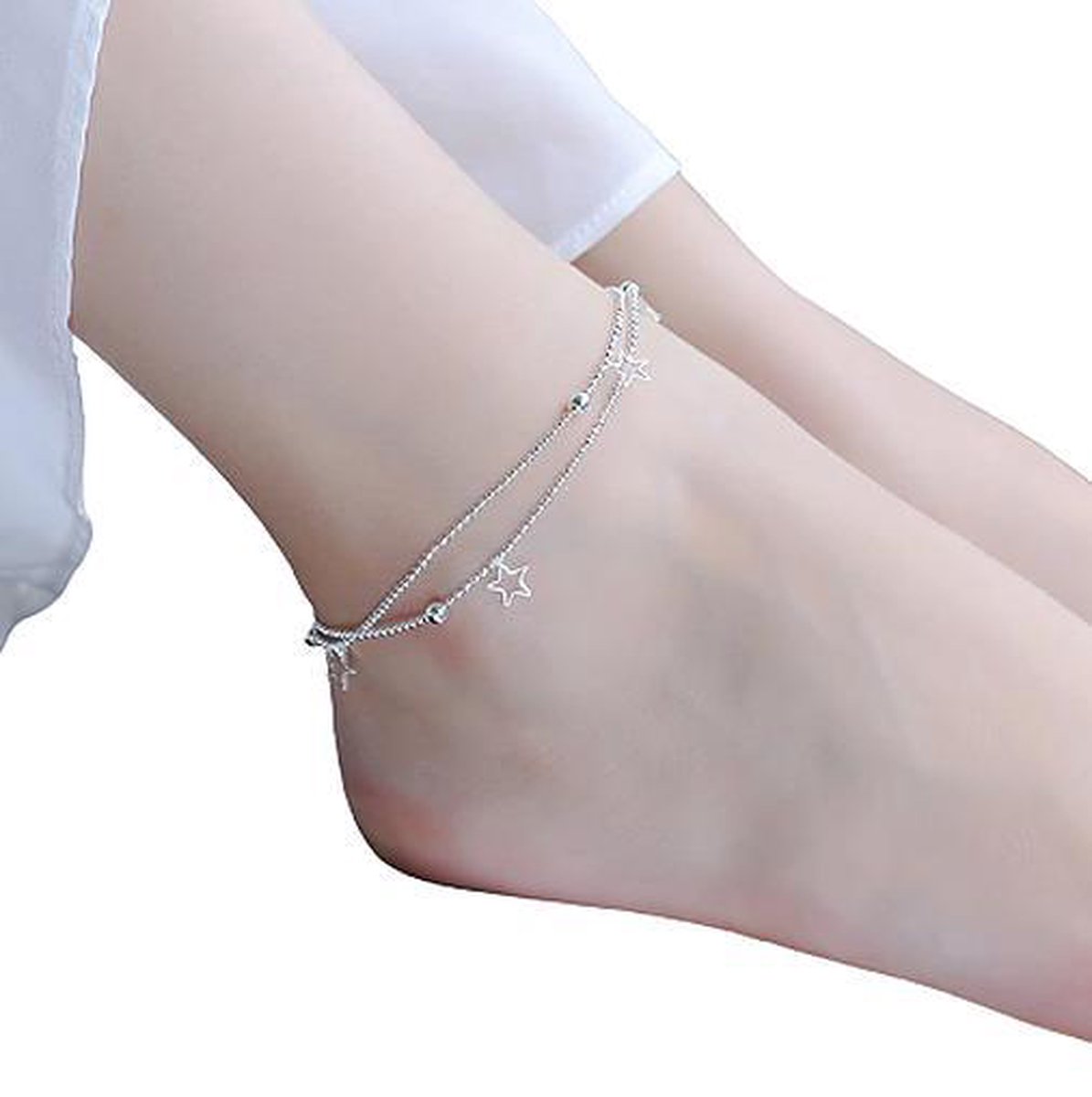 N3 Collecties 925 Sterling Zilveren Glanzende Ster Enkelband Voor Vrouwen