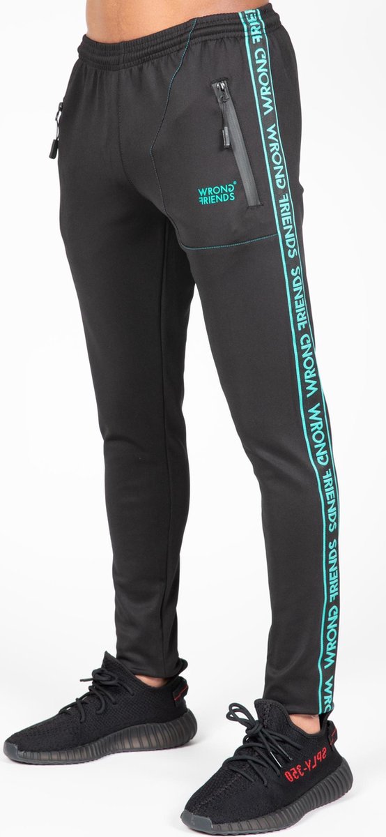 WRONG FRIENDS - LYON TRACK PANTS - BLACK/TURQUOISE - X-LARGE