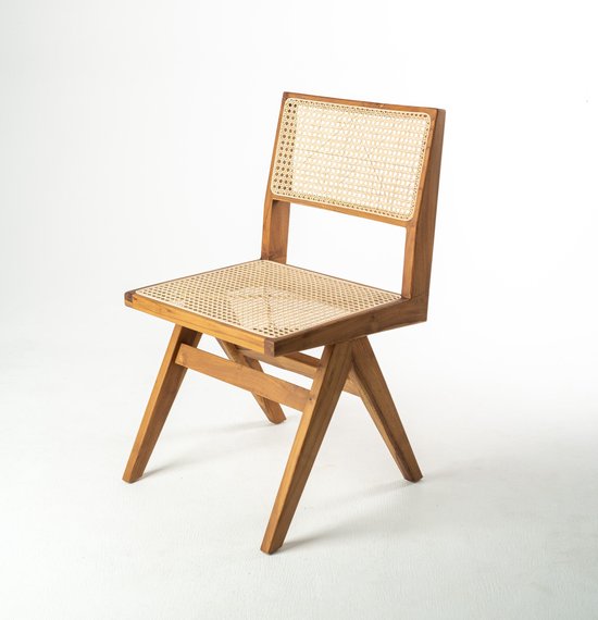 Houten stoelen eetstoel Rotan Webbing Cane (Pierre Jeanneret Inspired)-  Naturel -... | bol.com