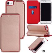 Voor iPhone SE (2020) Ultradunne magnetische hoes van leer met houder en kaartsleuf (Rose Glod)