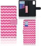 Hoesje ontwerpen Geschikt voor Samsung Galaxy A02s Flip Cover Geschikt voor Samsung M02s GSM Hoesje ontwerpen Waves Pink