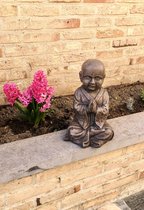 Monnik Shaolin klein biddend 30 cm hoog - fiberclay - tuinbeeld - hoogkwalitatieve kunststof - decoratiefiguur - interieur - accessoire - voor binnen - voor buiten - cadeau - gesch