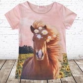 Paarden shirt roze bloem -s&C-134/140-t-shirts meisjes