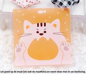 50x Transparante Uitdeelzakjes Kat Design Roze / Oranje / Bruin 10 x 10 cm met plakstrip - Cellofaan Plastic Traktatie Kado Zakjes - Snoepzakjes - Koekzakjes - Koekje - Cookie Bags Present for You Cat