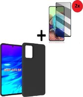 Samsung Galaxy A72 Hoesje - Siliconen - Samsung Galaxy A72 Screenprotector - Hoesje Zwart Case + 2x Privacy Screenprotector