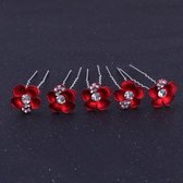 Zilverkleurige Hairpins – Rood - Bloem - Parel - Diamantjes - 5 stuks