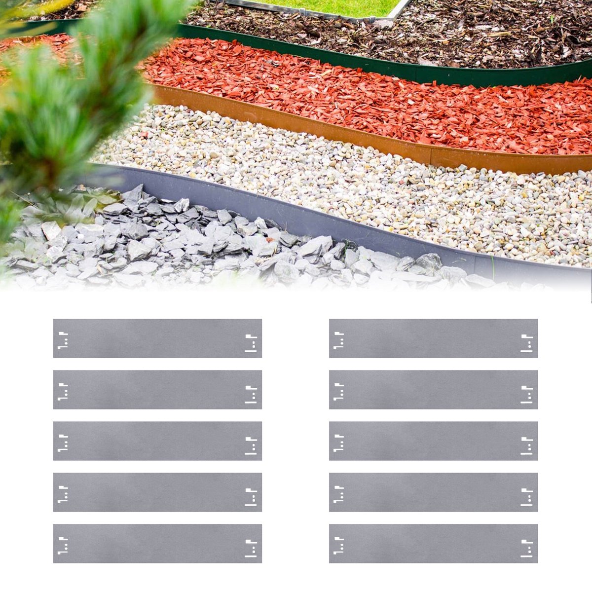 Set van 20 Borderranden metaal 13,5 cm hoog, 24 m lang | Gazonrand | Kantopsluiting, Grijs