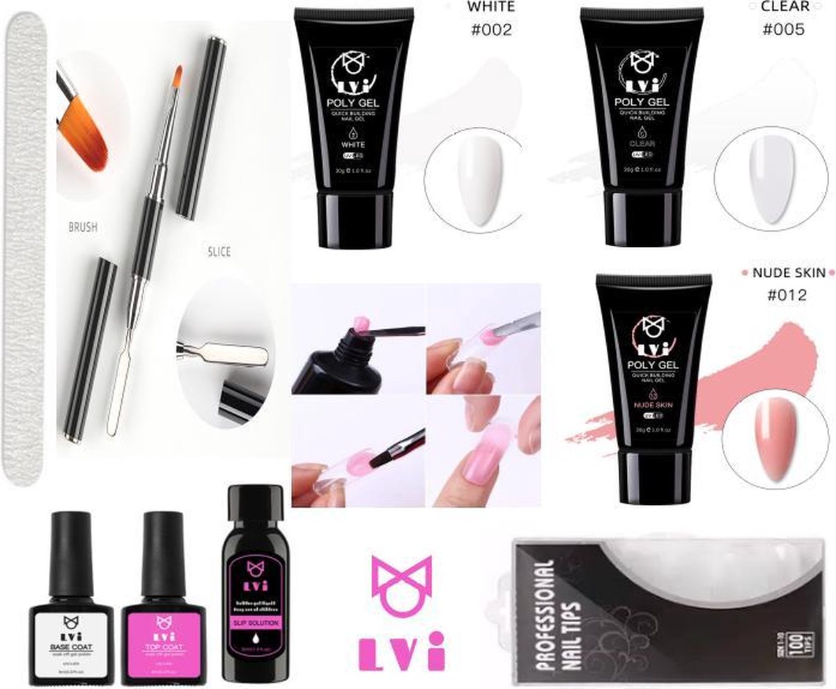 Elvi Polygel kit 30ml x 3 kleuren Wit Clear Nude Incl. Base Coat